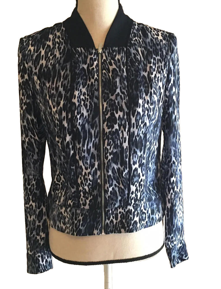 Cache - Blue Animal Print Zipper Zip Up Blousy Jacket  Size 0